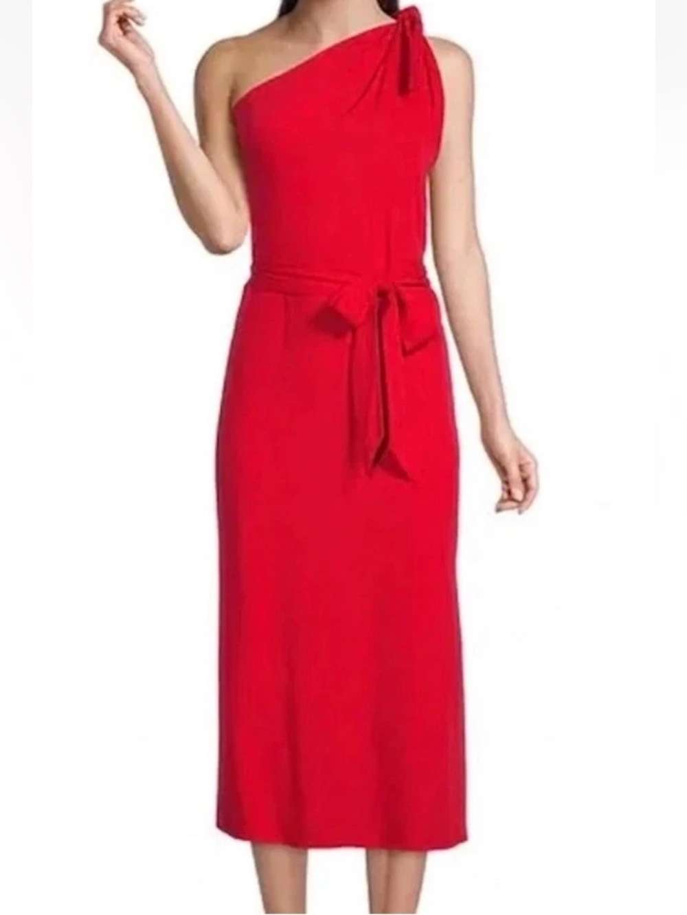 NWT ANTONIO MELANI One Shoulder Tie Maxi Dress Size L Large Red w/Belt